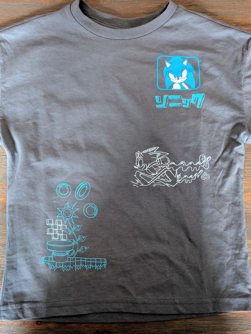 Sonic Graphic Tee for Kids - Charcoal with Cyan Print